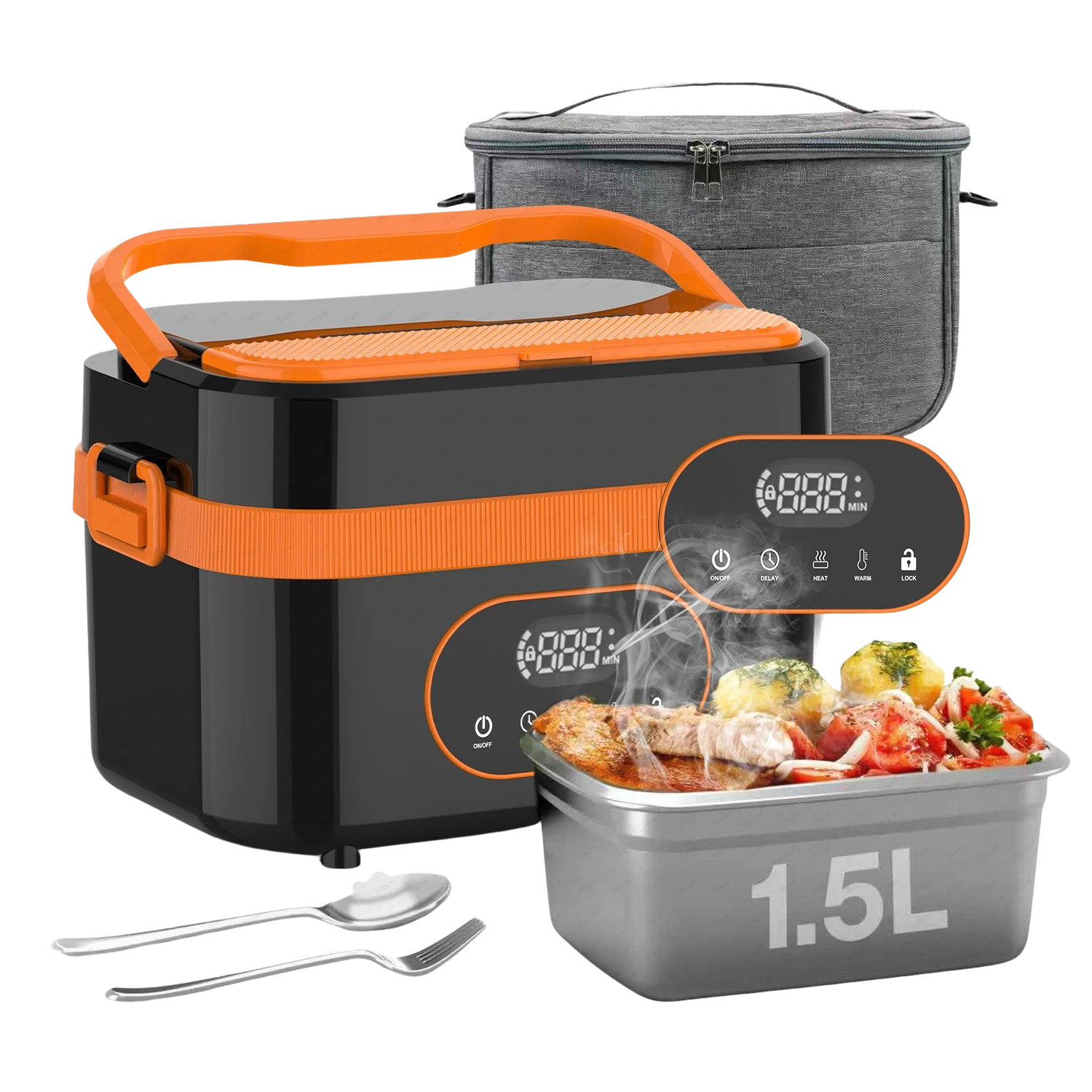 LunchBox Chauffante Sans Fil 60 W — Batterie 18 000 mAh, Cuve Inox 304, Timer 8h