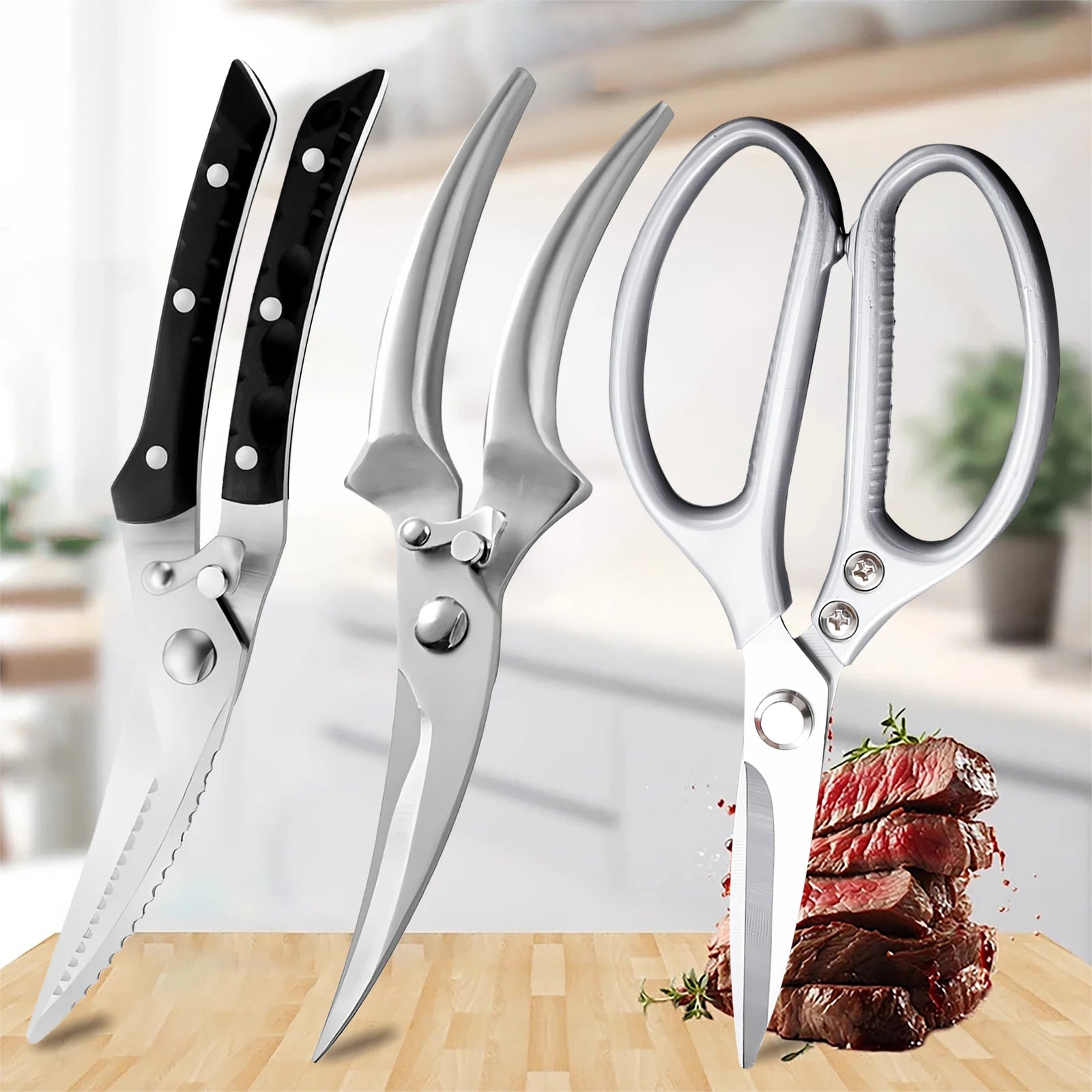 Ciseaux de cuisine multifonctions avec poignée anti-glisse 3 pièces