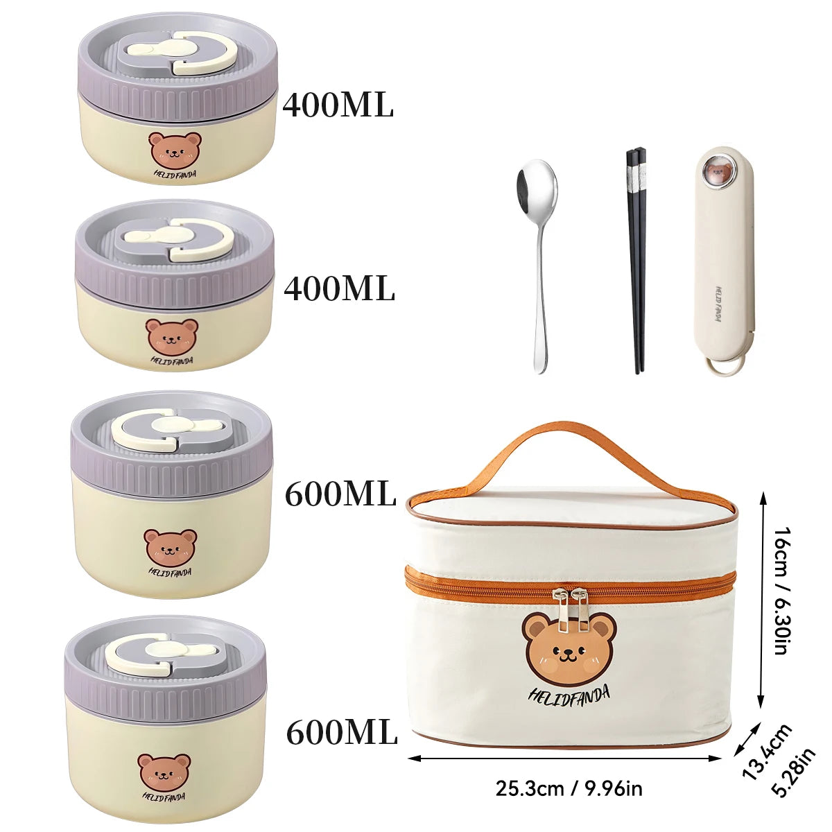Ensemble de 4 Lunchbox cylindriques isothermes pour enfants (2 litres)
