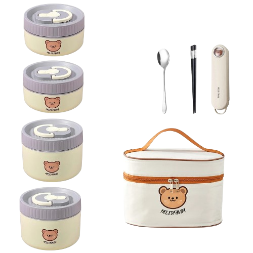 Ensemble de 4 Lunchbox cylindriques isothermes pour enfants (2 litres)