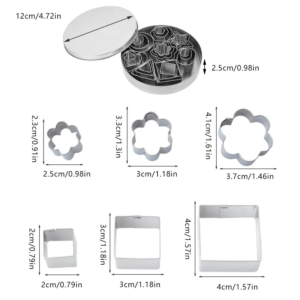 Ensemble de 24 Emporte-pièces en Acier Inoxydable - Formes Géométriques