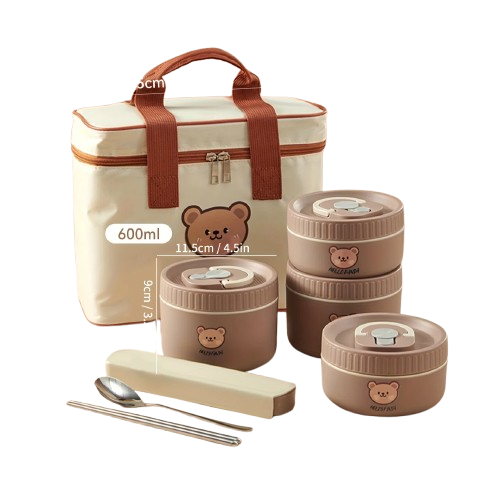Ensemble de 4 Lunchbox cylindriques isothermes pour enfants (2 litres)