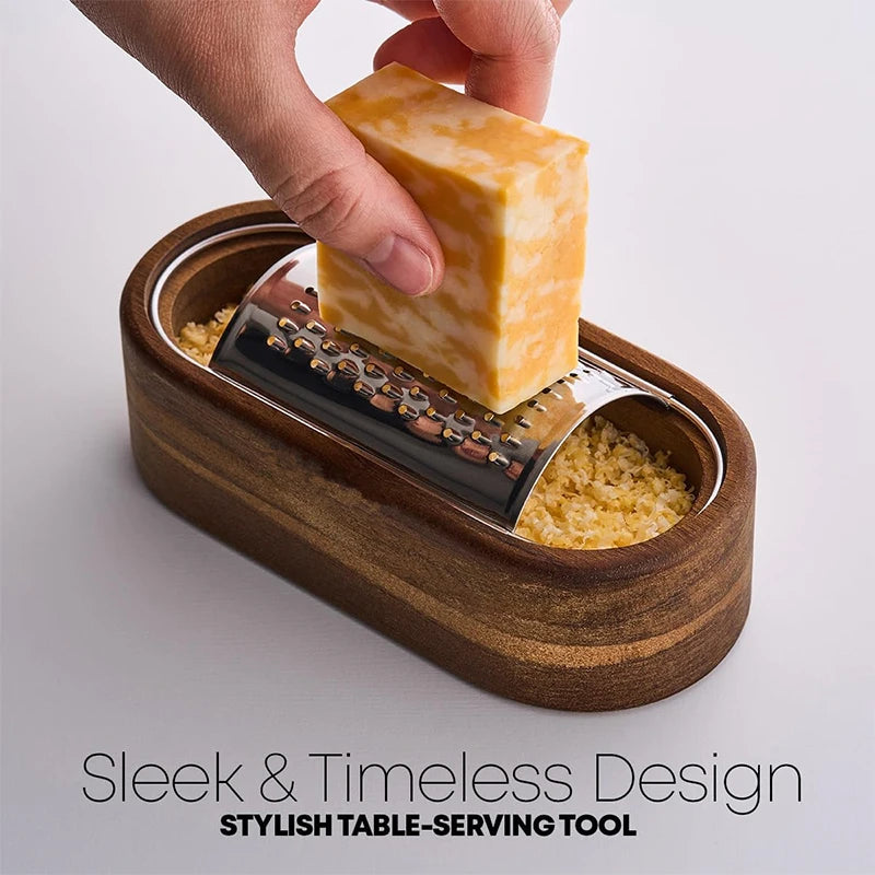 Râpe à Fromage en Acier Inox 304 avec Conteneur en Bois