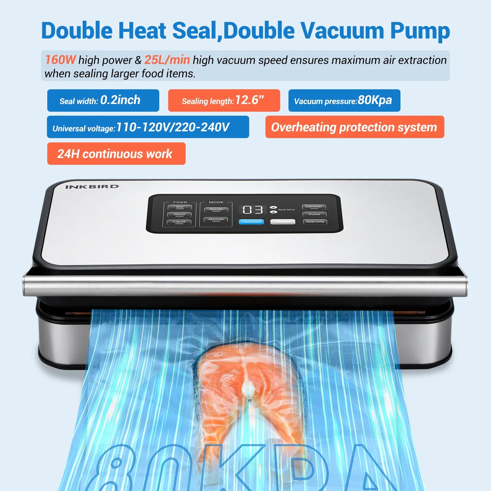 Machine Sous Vide Alimentaire INKBIRD 150W – Double Pompe 80 kPa – Cutter Intégré et Sacs Inclus sv