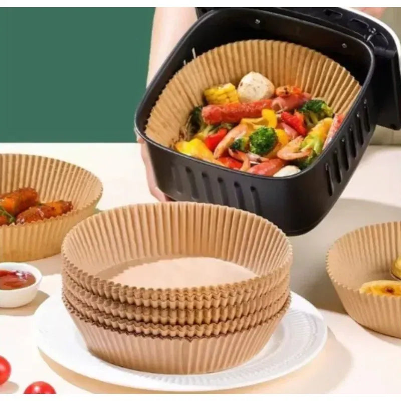 Papier Cuisson Air Fryer Jetable Antiadhésif - Lot de 50 Pièces 16-23 cm Air Fryer