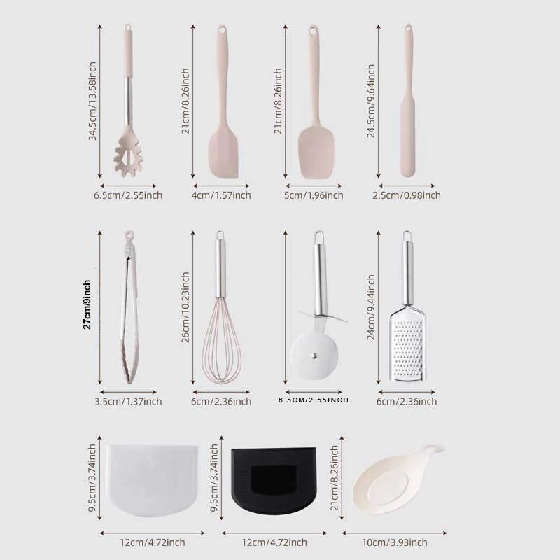 set d'ustensiles de cuisine en silicone et inox