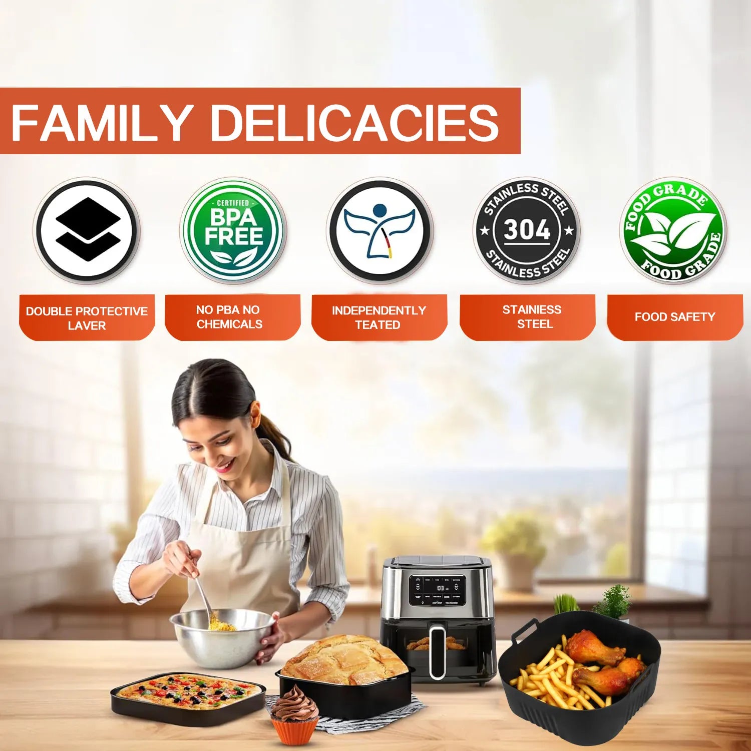 Moule Silicone Air Fryer Rectangulaire 23 x 205 cm Réutilisable Air Fryer