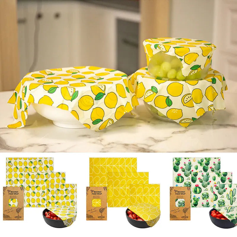Lot de 3 Films Alimentaires Réutilisables en Coton Bio - Motifs Colorés far