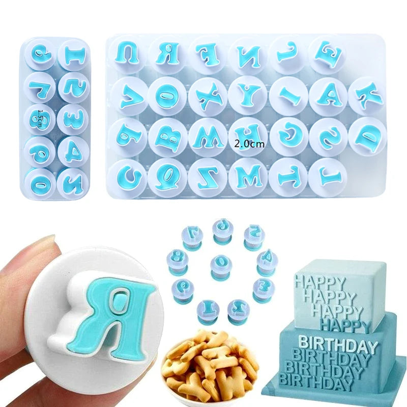 Emporte-pièces à pâtisserie alphabet et chiffres - 36 pièces en plastique