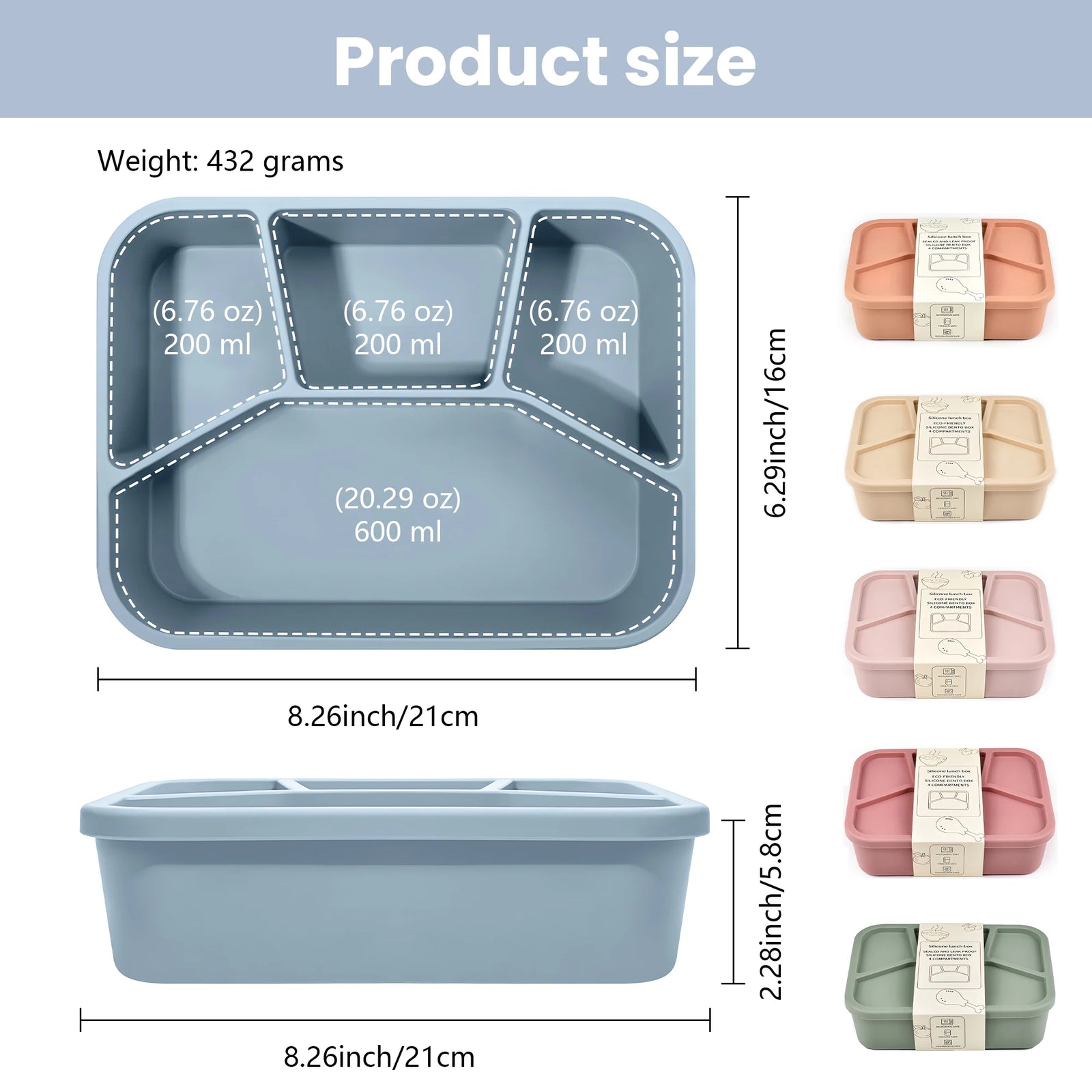 Bento Compartimenté Silicone Écologique | 4 Compartiments 700ml