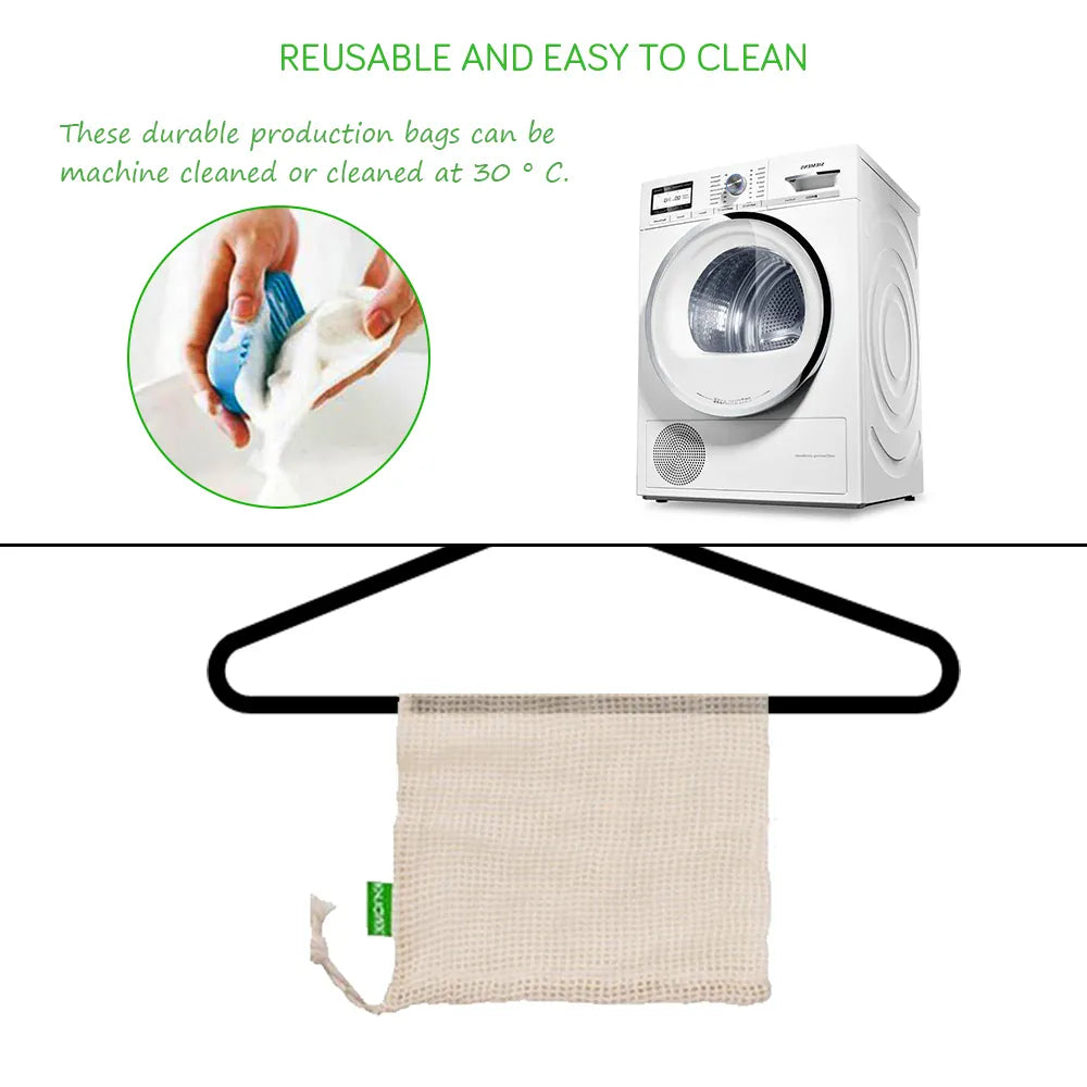 Sacs Filet en Coton Réutilisables - Lot de 5 Pièces Écologiques ssr