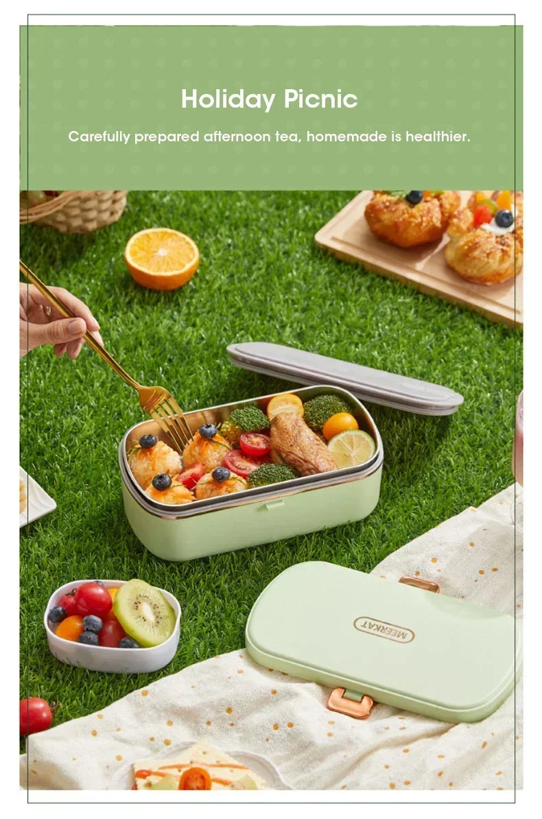 Lunch Box Chauffante Inox 304 Sans Eau 900 ml — Chauffage Sec 36 W - VERTE