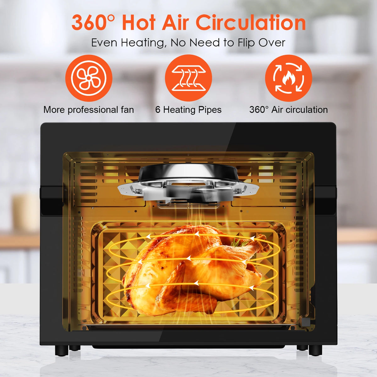 Cuisson d'un poulet au tournebroche dans le four air fryer 30 L