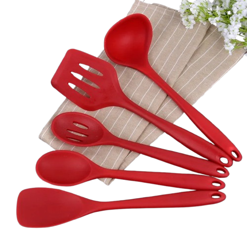 Set Ustensiles Silicone 5 pièces Résistants à la Chaleur Rouge