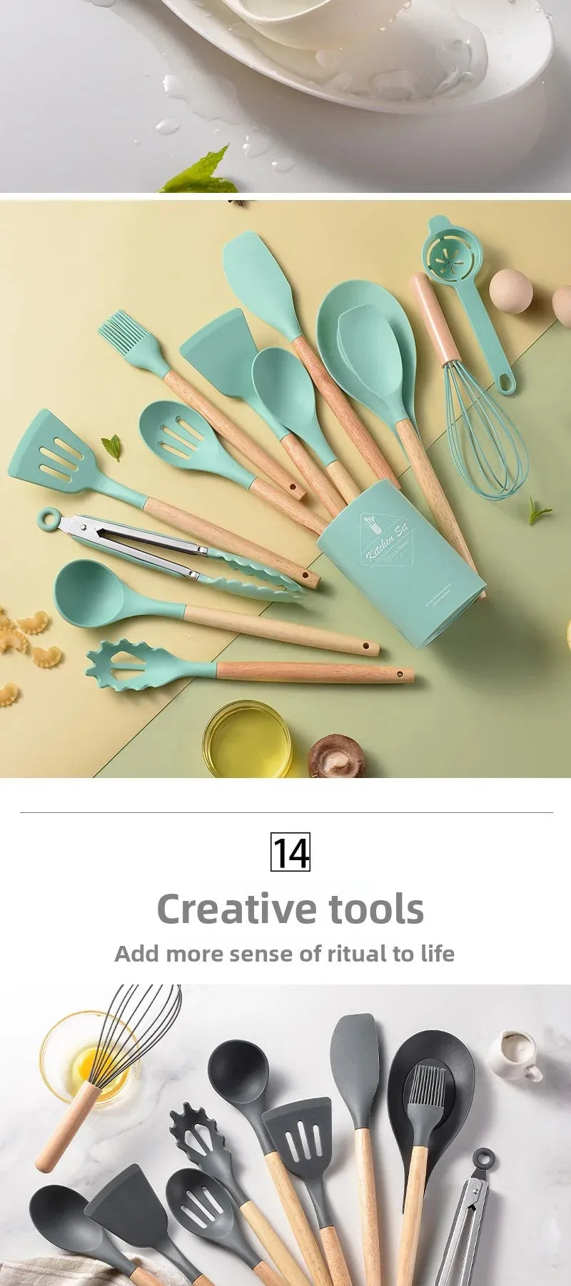 ustensiles de pâtisserie en silicone avec manche en bois