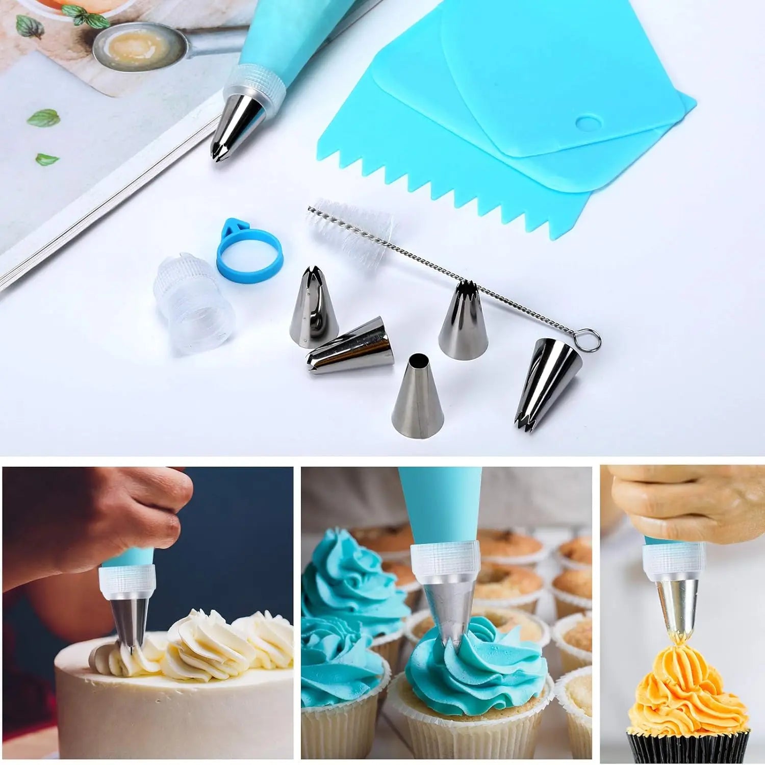 Poches à douille en acier inoxydable avec 100 sacs jetables pour pâtisserie douillepoche