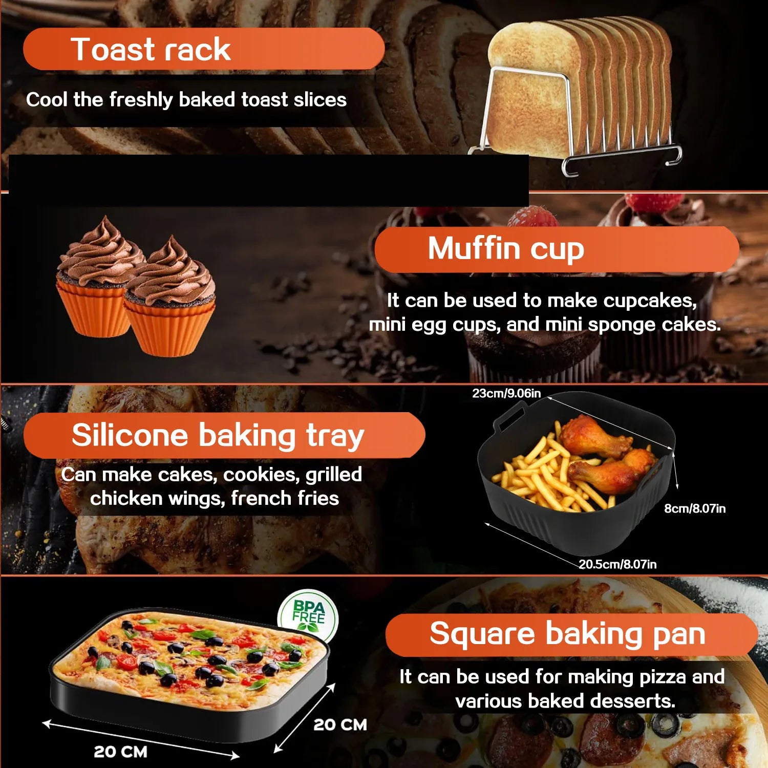 Moule Silicone Air Fryer Rectangulaire 23 x 205 cm Réutilisable Air Fryer