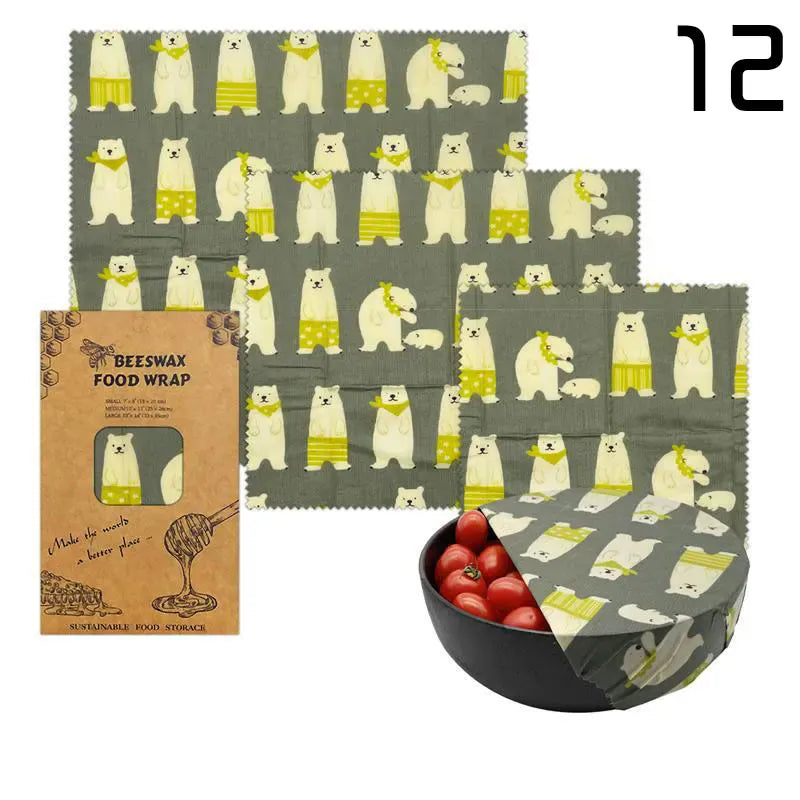 Film Alimentaire Réutilisable Cire d'Abeille Lot de 3 motifs fruités far