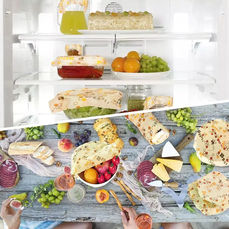 Lot de 3 Films Alimentaires Réutilisables en Coton Bio - Motifs Colorés far