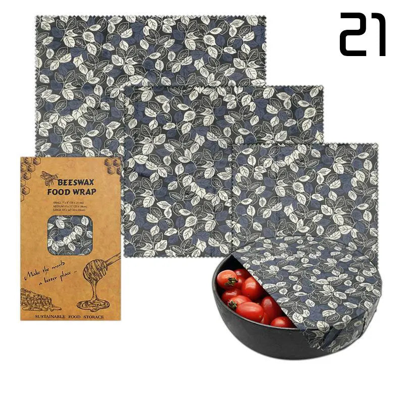 Lot de 3 Films Alimentaires Réutilisables en Coton Bio - Motifs Colorés far