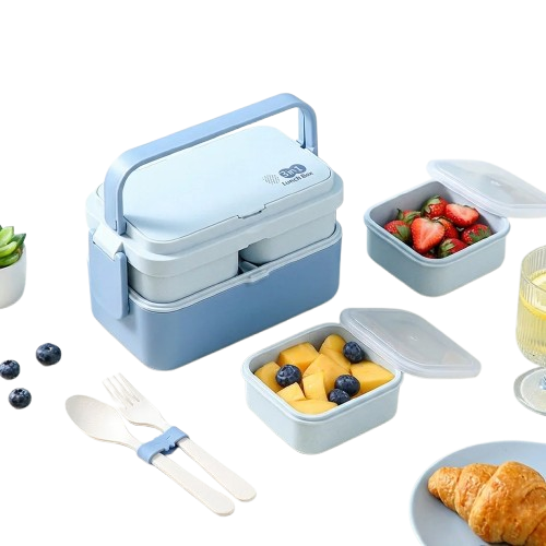 Bento 2 Étages Bambou 760ml + 1200ml | Micro-ondable et Compartimenté