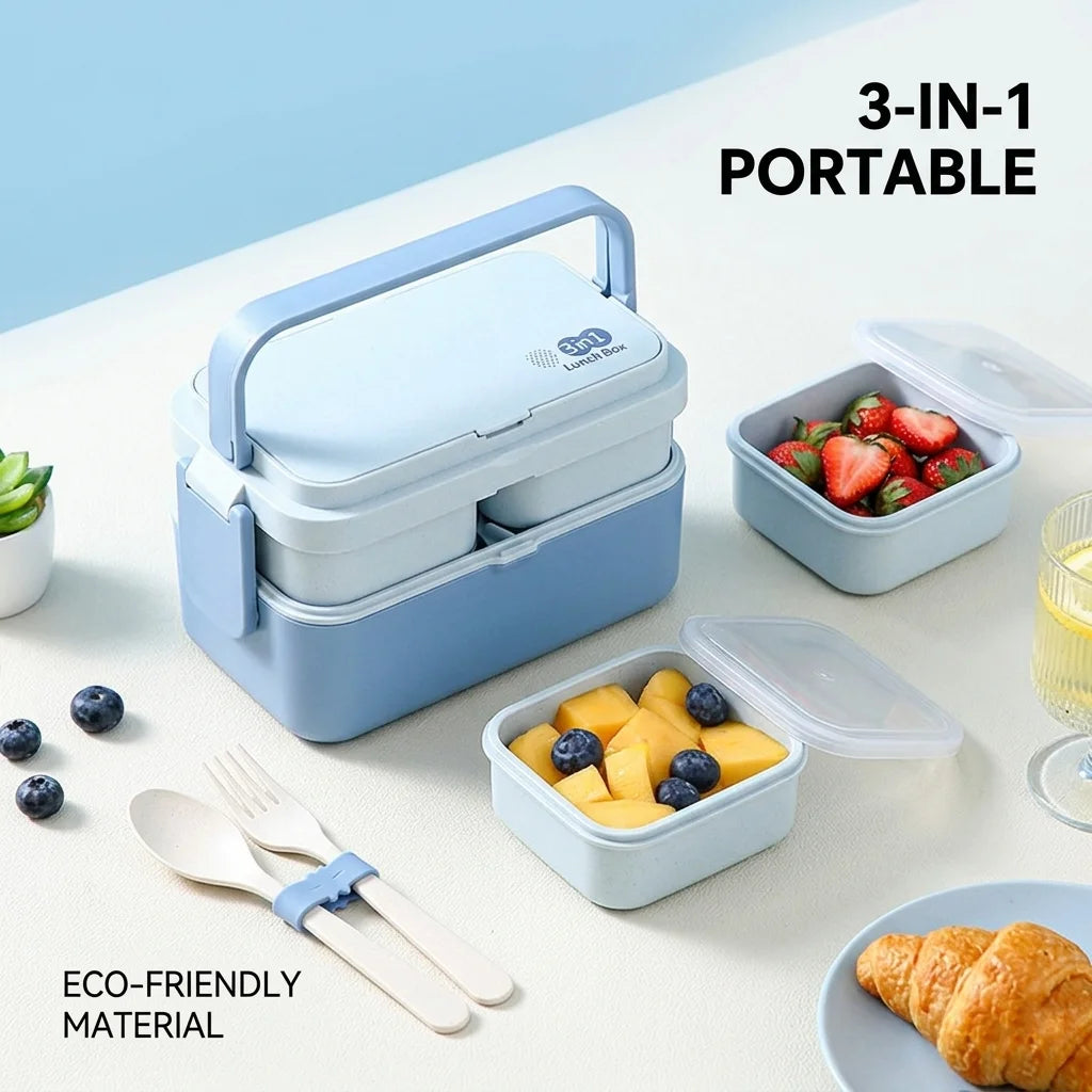 Bento 2 Étages Bambou 760ml + 1200ml | Micro-ondable et Compartimenté