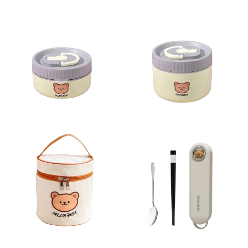Ensemble de 2 Lunchbox cylindriques isothermes pour enfants (1 litre)