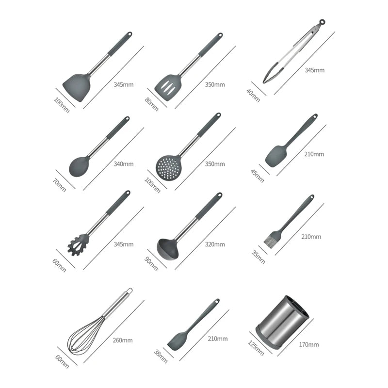 Set d'Ustensiles de Cuisine en Silicone avec Support Rotatif 360° - 12 pièces