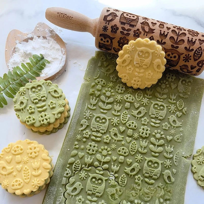 Rouleur à pâtisserie en bois avec motifs animaliers - Outil d'embossage pour biscuits DIY
