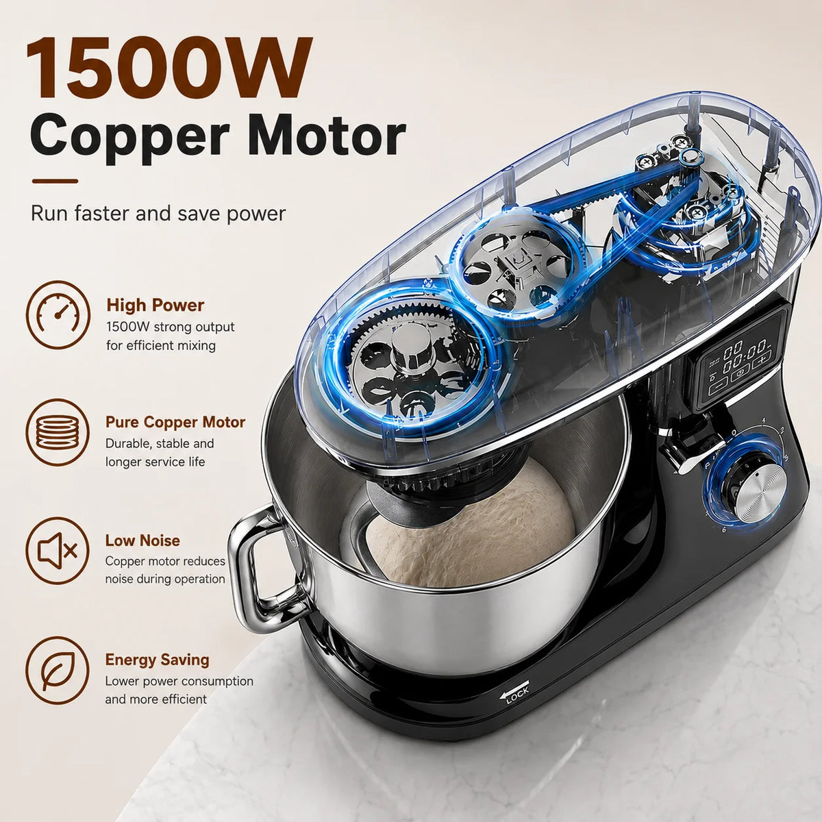 Moteur cuivre 1500 W du robot pâtissier