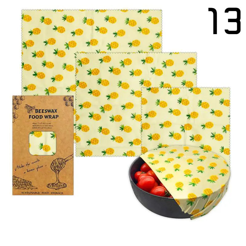 Lot de 3 Films Alimentaires Réutilisables en Coton Bio - Motifs Colorés far