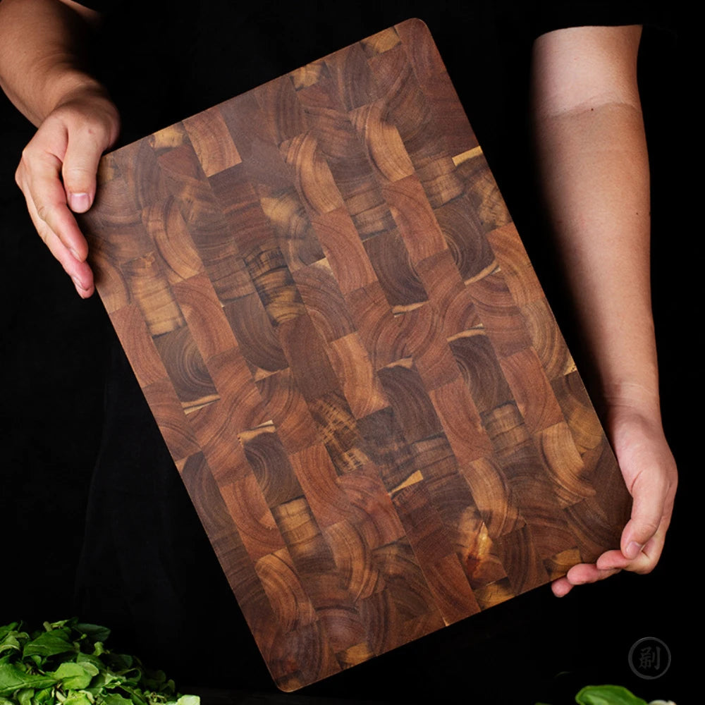 Planche à Découper Acacia Grain de Bout 32 × 22 cm — Double Face Anti-Fissure