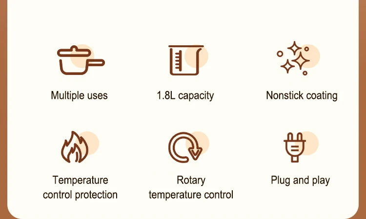 Capacité 1,8 L, revêtement antiadhésif et bouton rotatif