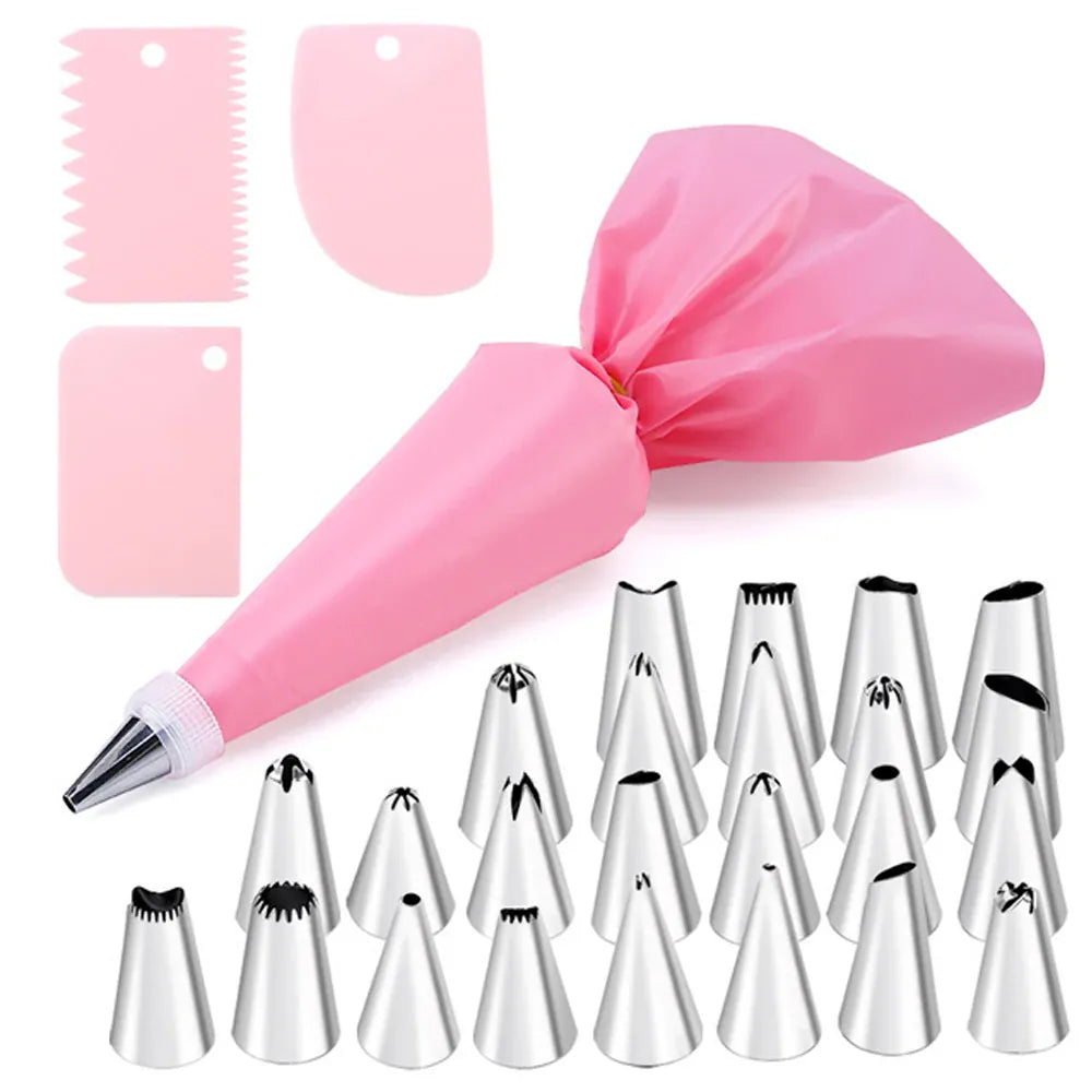 Set d'Outils de Décoration de Gâteaux 27 Pièces - Poche Réutilisable et Douilles en Acier Inox douillepoche