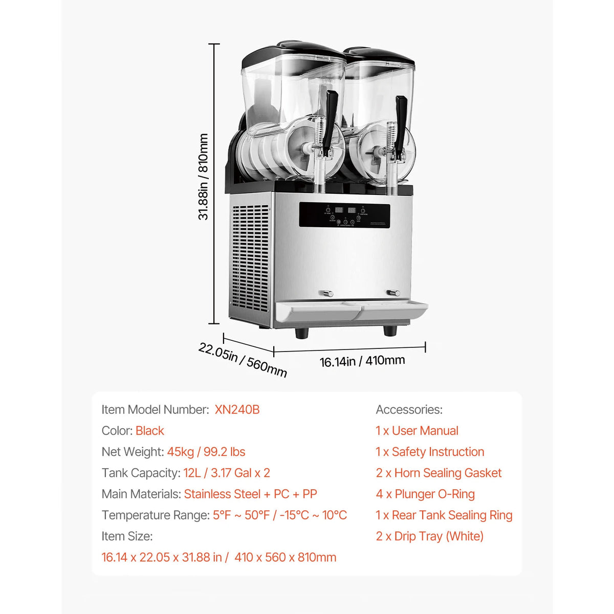 Machine à Granita Professionnelle 2×12 L — Double Cuve, 96 Boissons