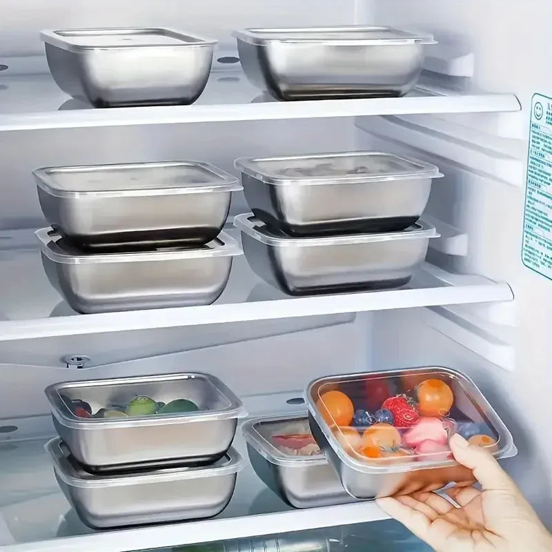 Lot de 5 Boîtes Hermétiques en Inox Empilables avec Couvercle