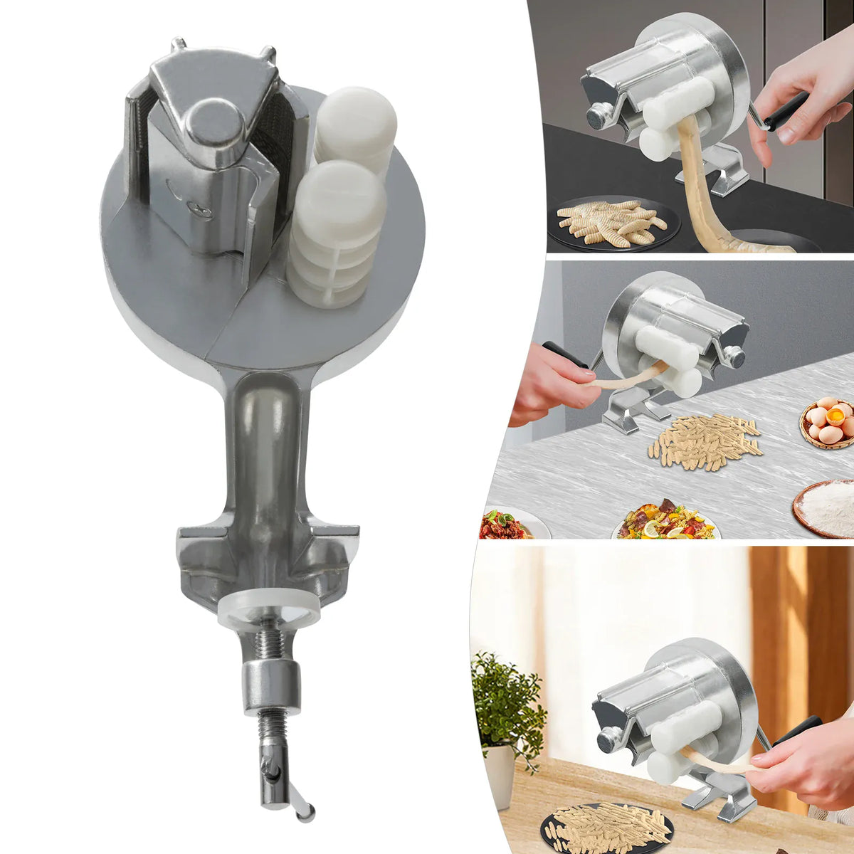 Rouleaux de la machine à cavatelli vus de dessus et exemples d'utilisation