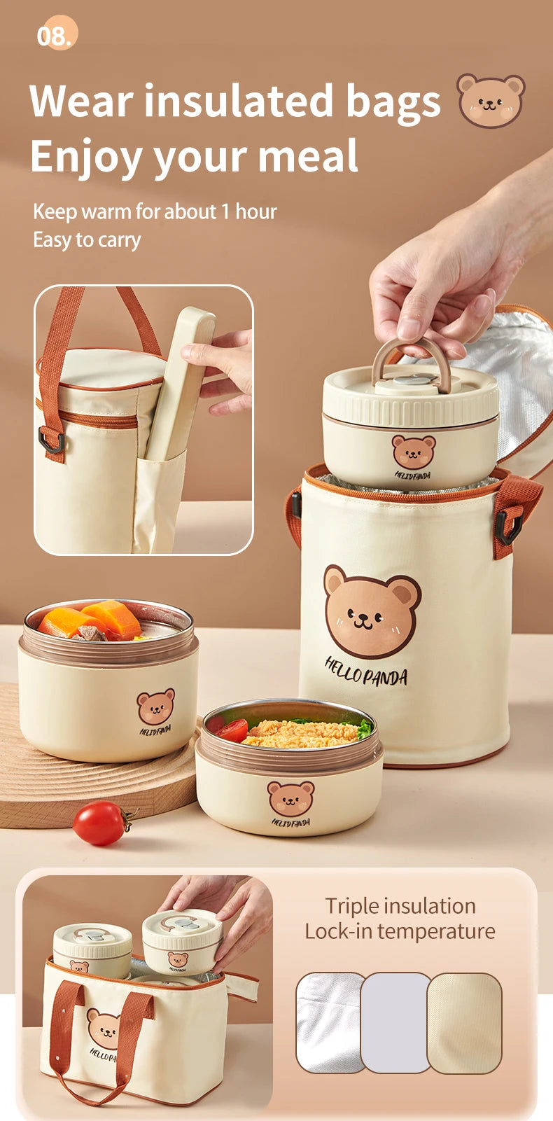 Ensemble de 2 Lunchbox cylindriques isothermes pour enfants (1 litre)