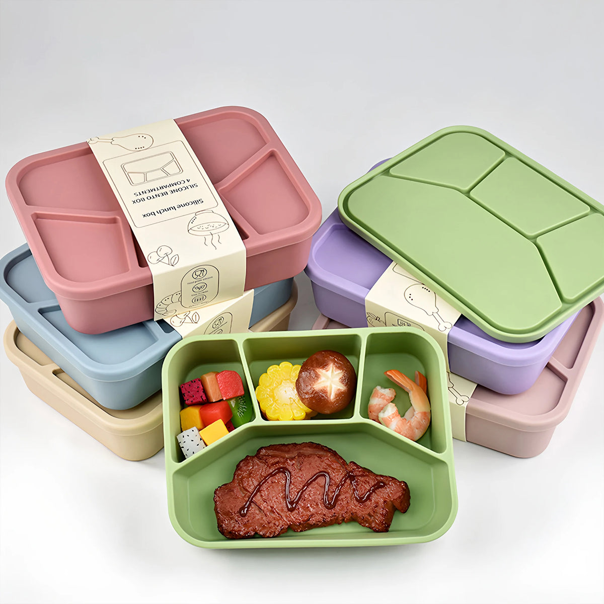 récipient alimentaire en silicone avec quatre sections
