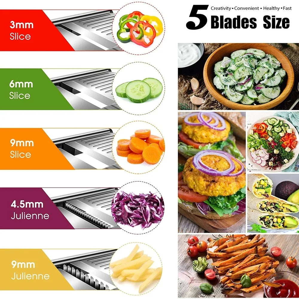 mandoline à légumes avec cinq lames interchangeables