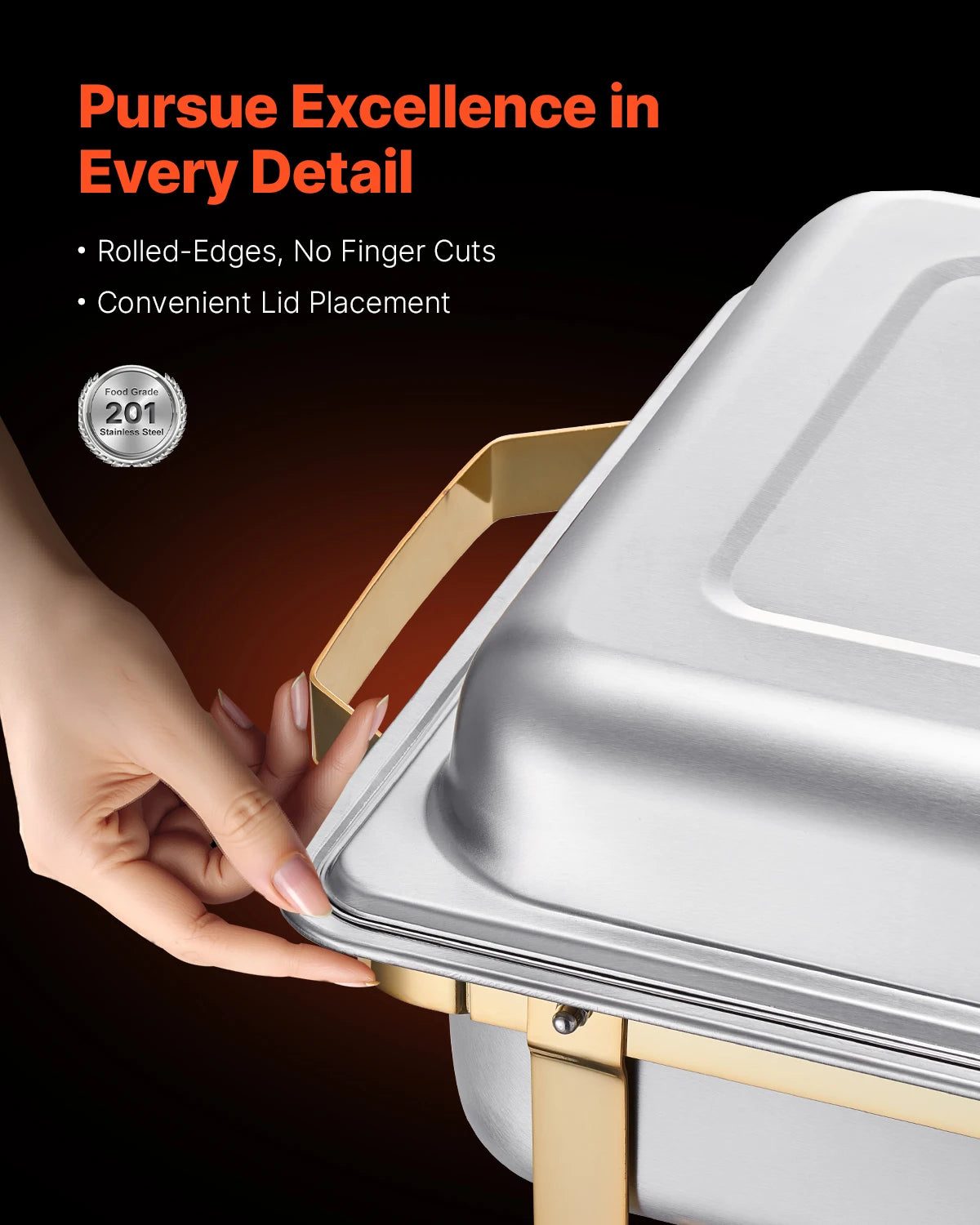 Couvercle de chafing dish inox à poignée et bords roulés