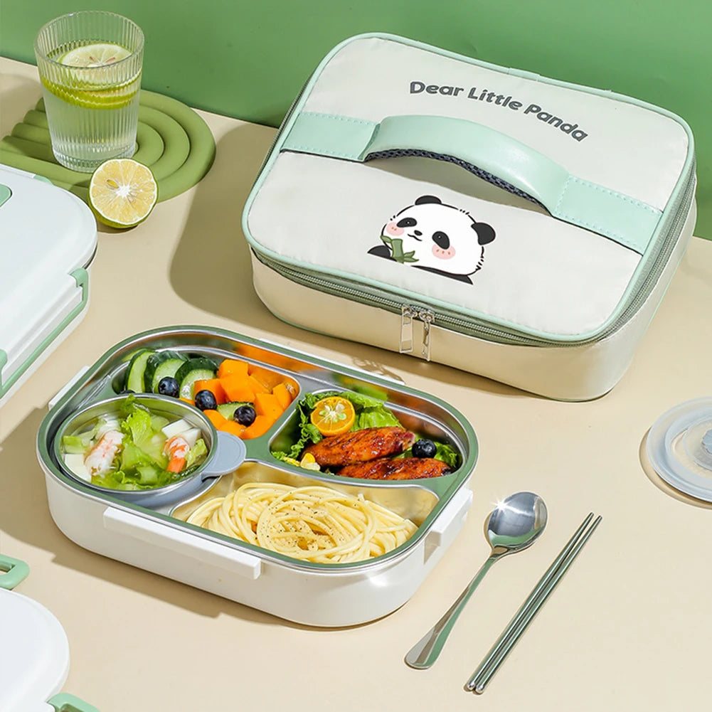 bento inox 245 gr avec couverts en forme de panda