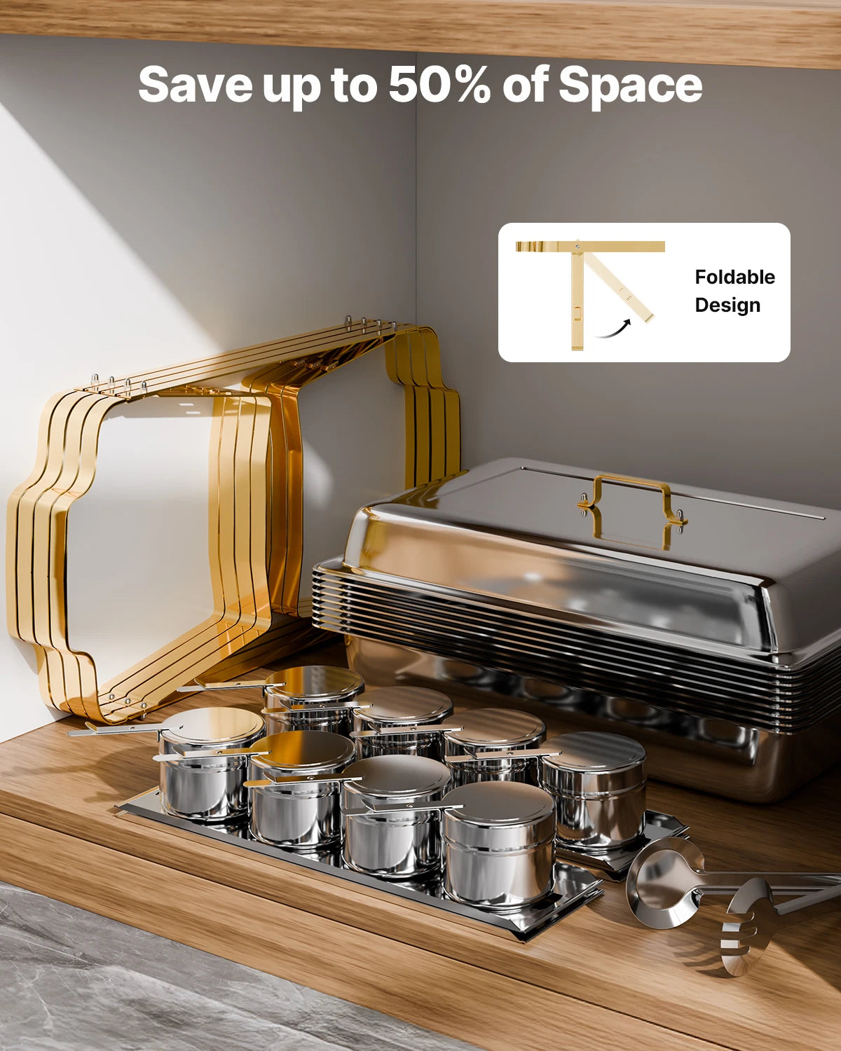 Cadres de chafing dish pliés et bacs empilés pour le rangement