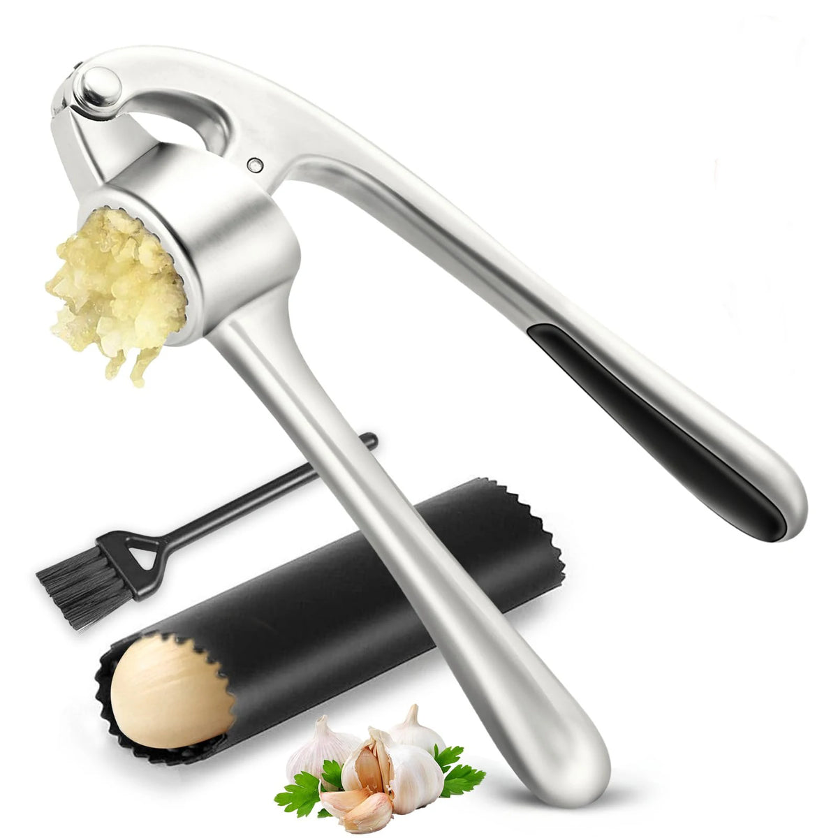 Presse-Ail Inox Manuel avec Éplucheur et Nettoyeur Inclus