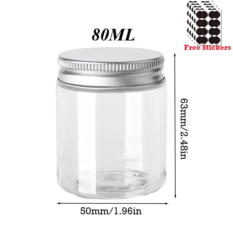 Lot de 50 Pots en Plastique PET Alimentaire 30–150 ml avec Couvercle Aluminium Vissé