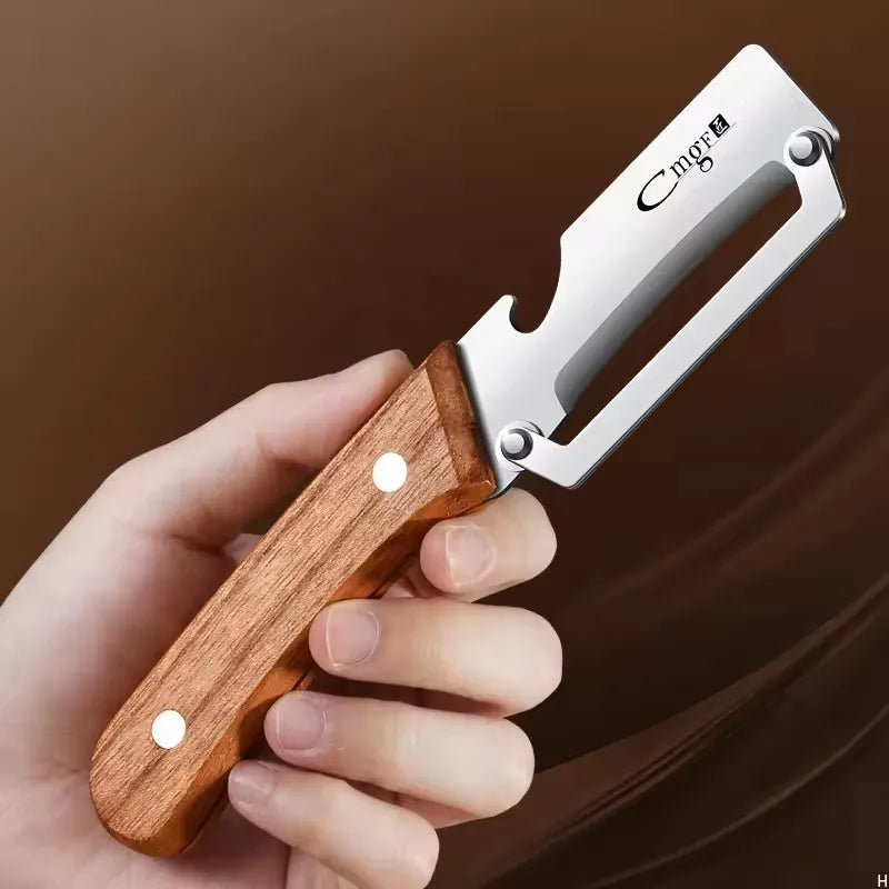 3 Éplucheurs Multi-Fonction Acier Inoxydable avec Poignée en Bois