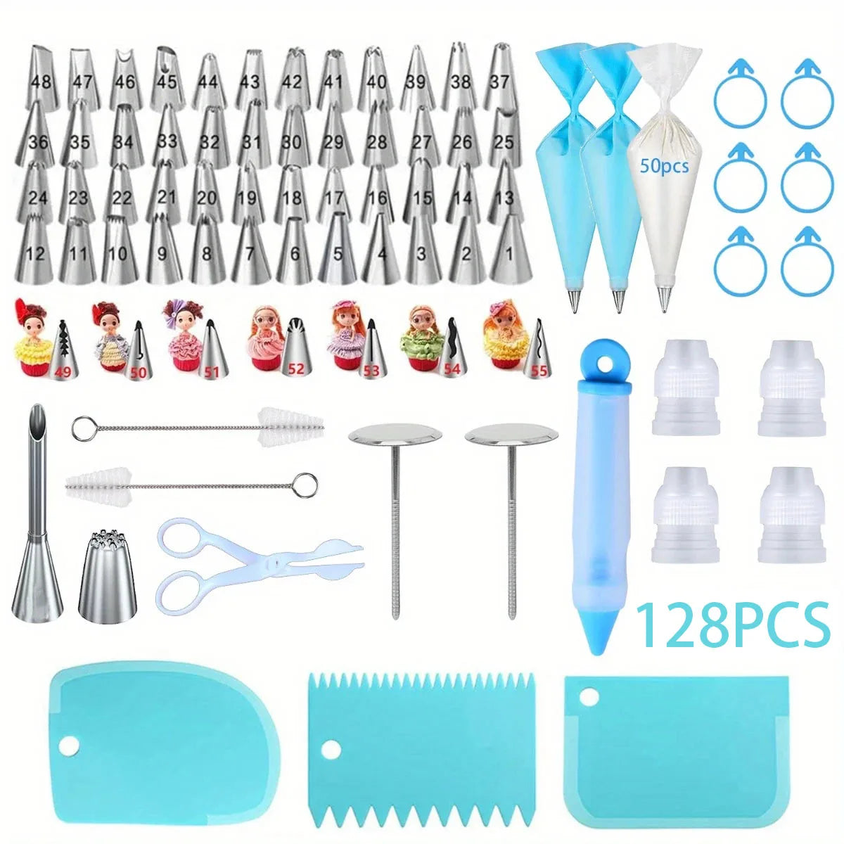 Kit de Décoration de Gâteaux 128PCS avec Douilles et Poches à Douille