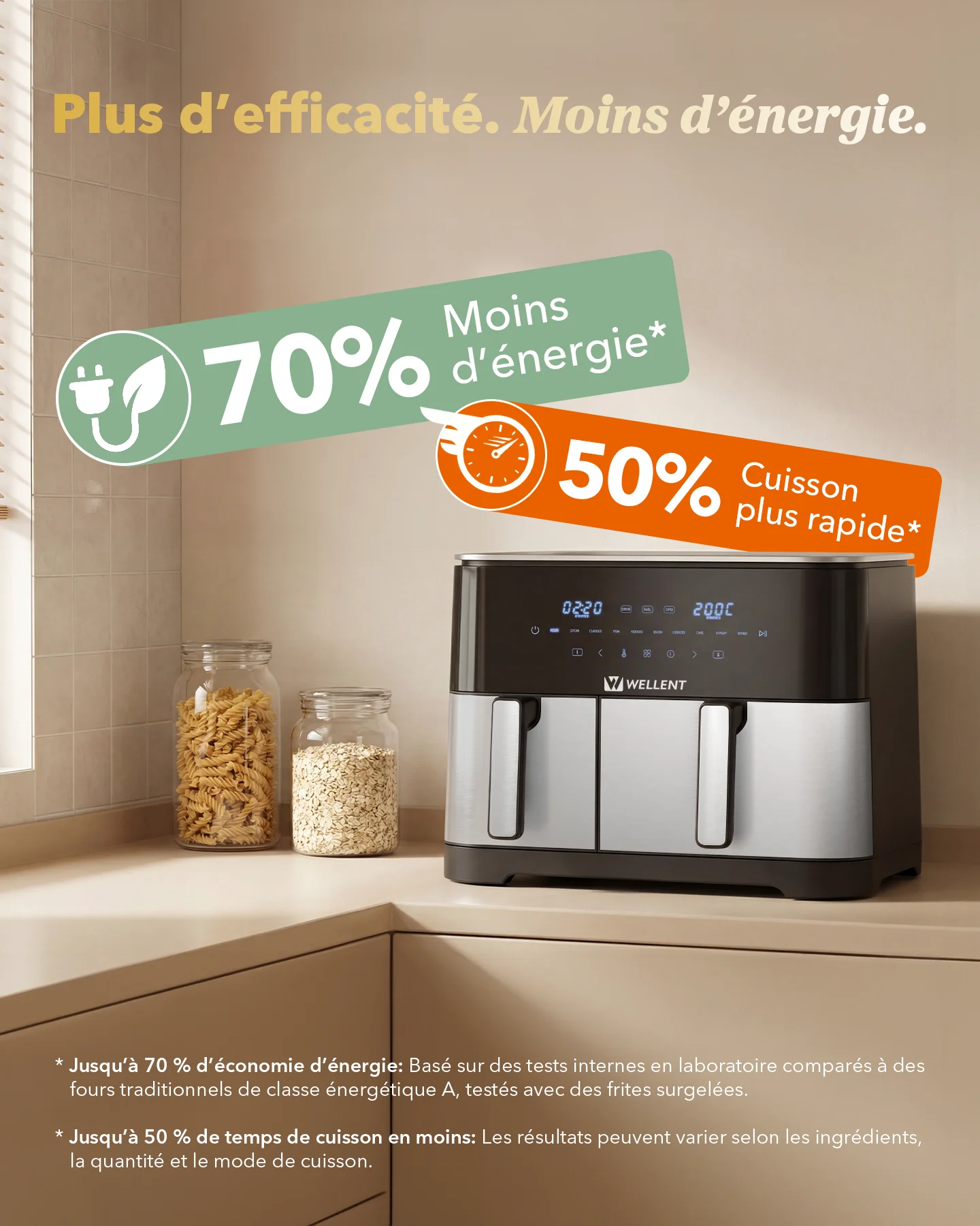 Air fryer double panier 11 L posé dans une cuisine