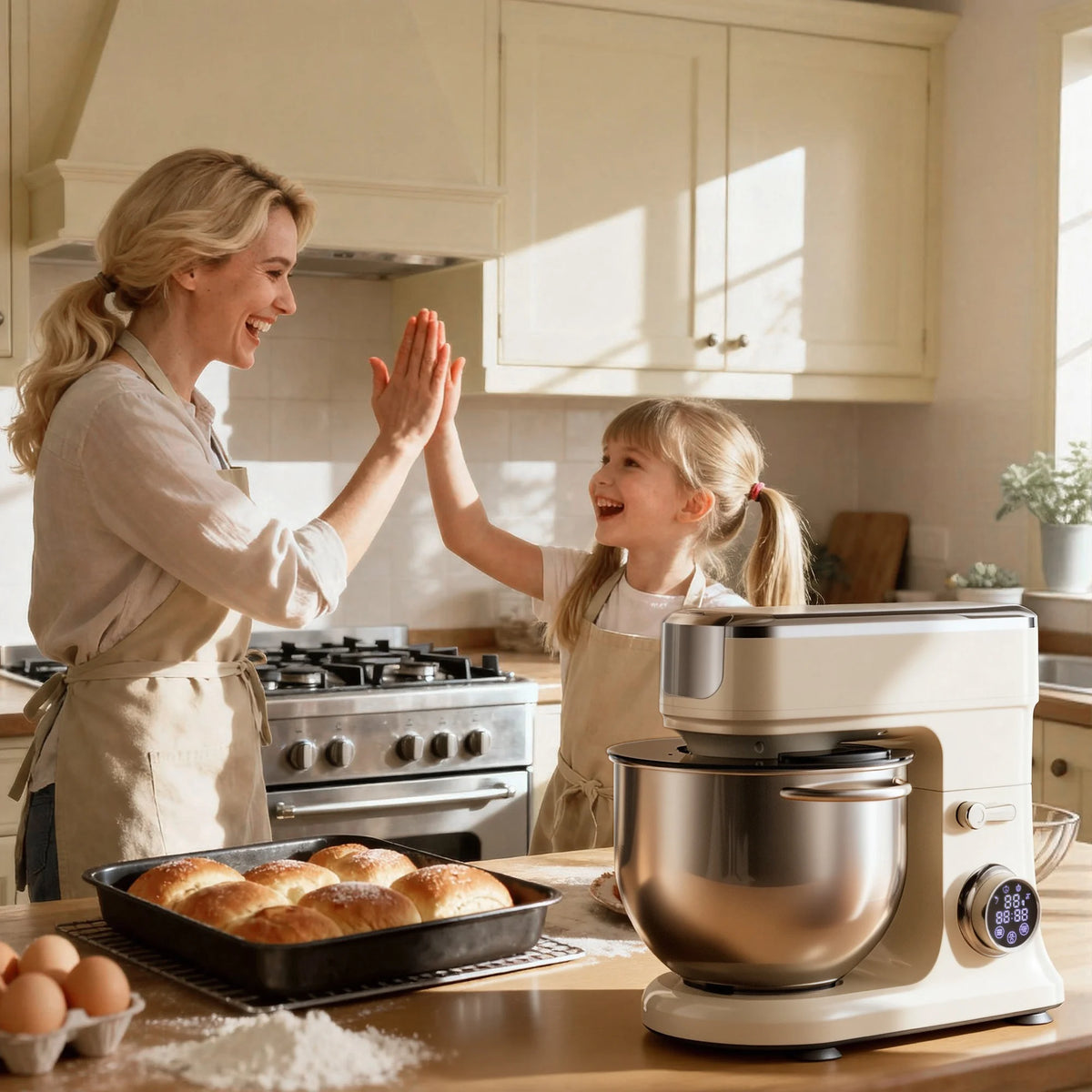 Robot pâtissier 7 L blanc crème dans une cuisine