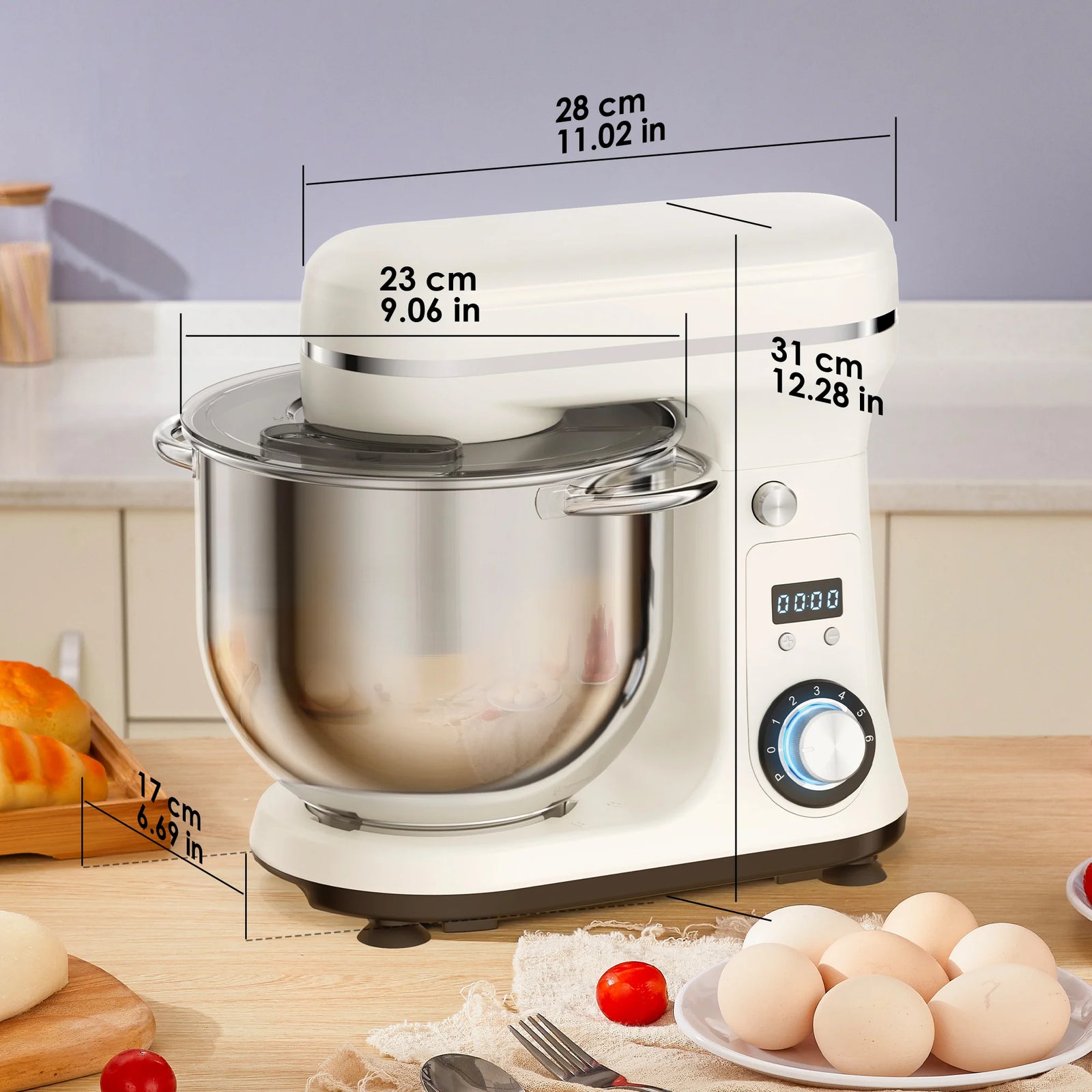 Dimensions du robot pâtissier 6 L blanc
